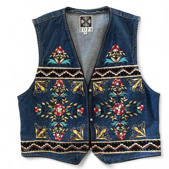 Jackets & Blazers - Vintage Ropa womens western denim embroidered vest XL